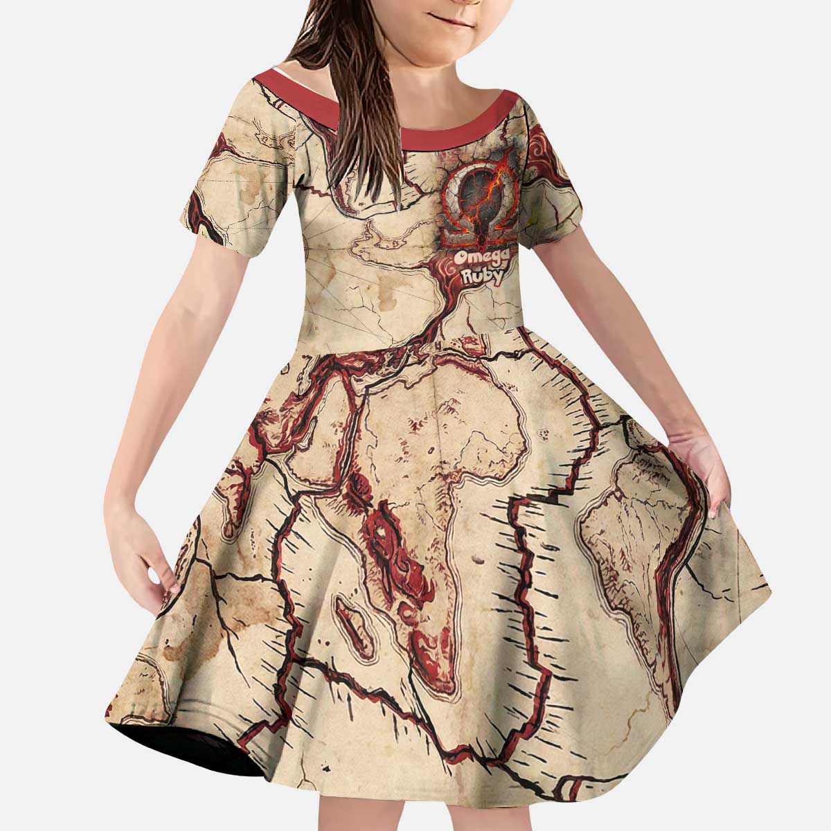 Groudon Omega Ruby Kid Short Sleeve Dress Ancient Volcano Map Art