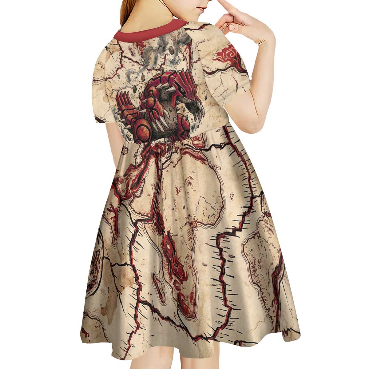 Groudon Omega Ruby Kid Short Sleeve Dress Ancient Volcano Map Art