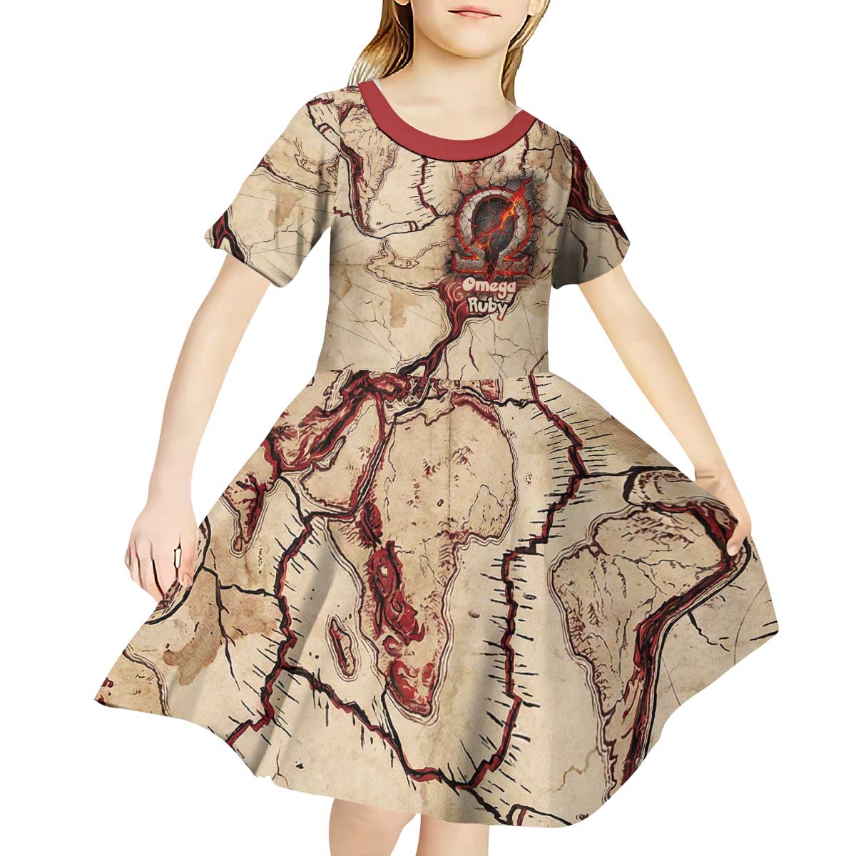 Groudon Omega Ruby Kid Short Sleeve Dress Ancient Volcano Map Art