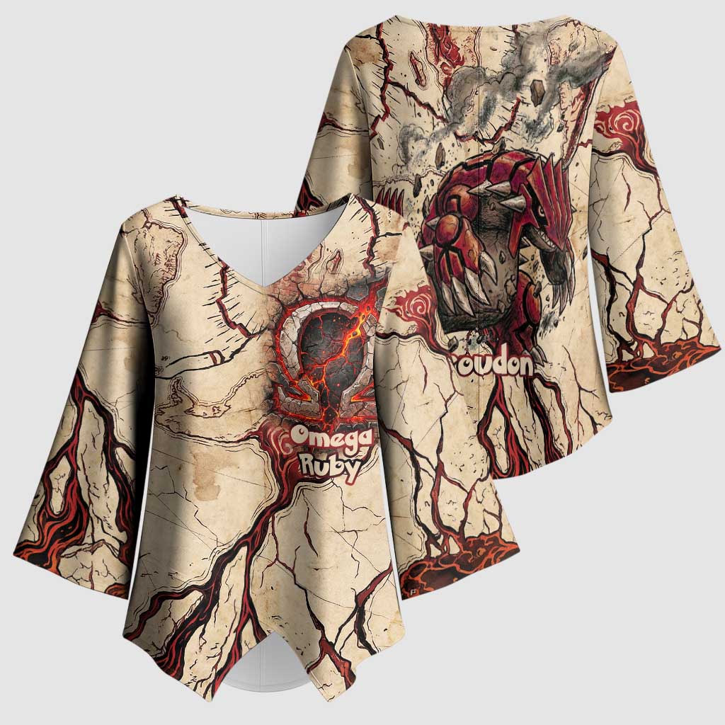 Groudon Omega Ruby Kimono Sleeve Blouse Ancient Volcano Map Art