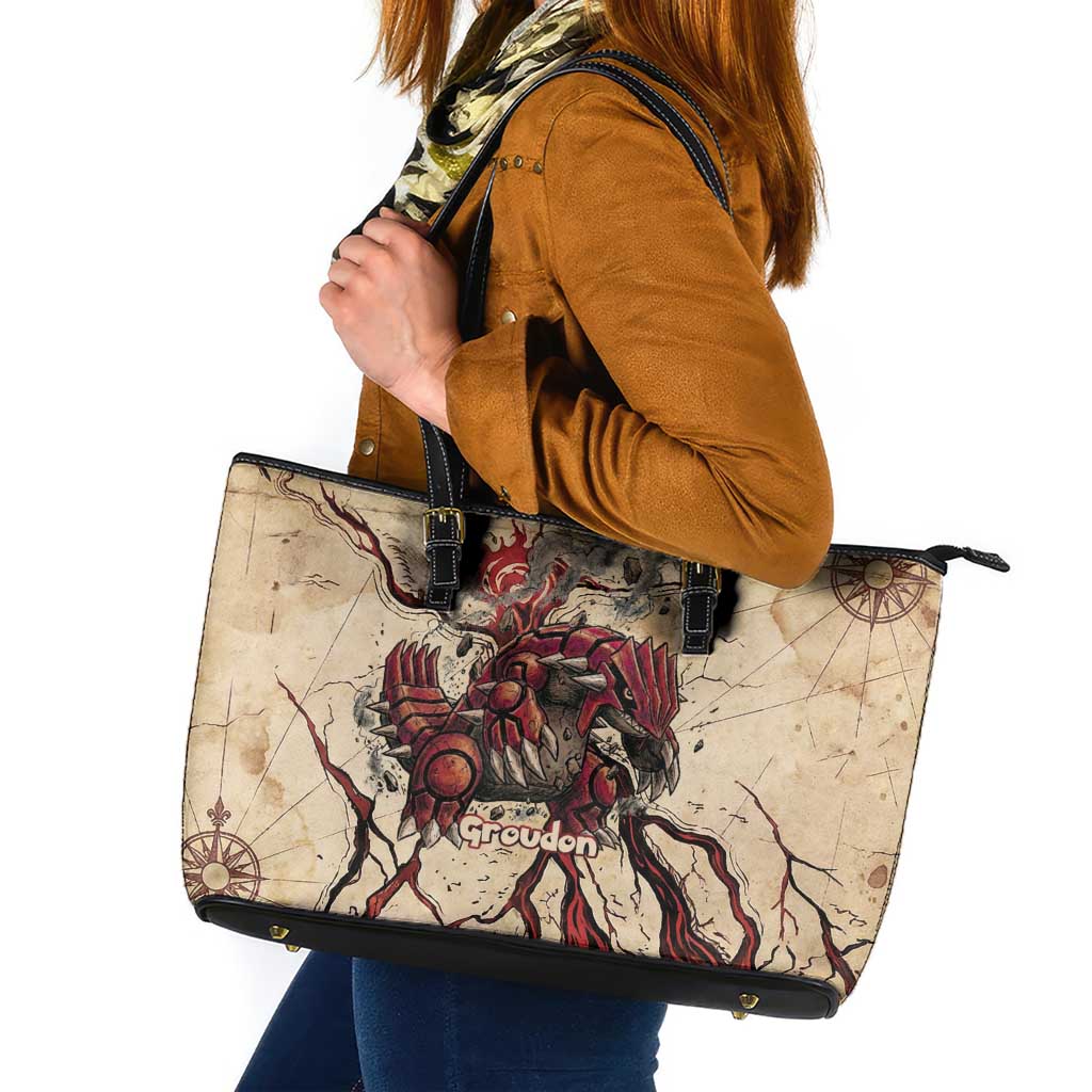 Groudon Omega Ruby Leather Tote Bag Ancient Volcano Map Art