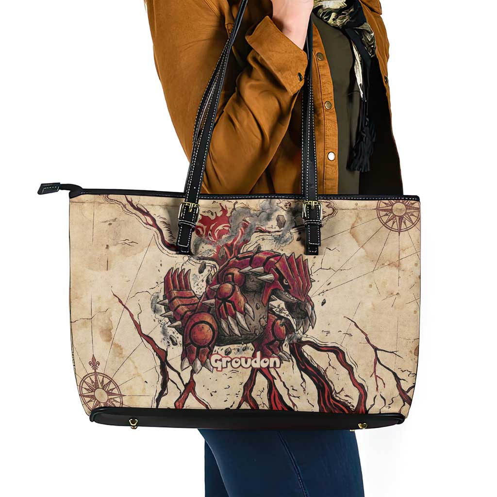 Groudon Omega Ruby Leather Tote Bag Ancient Volcano Map Art