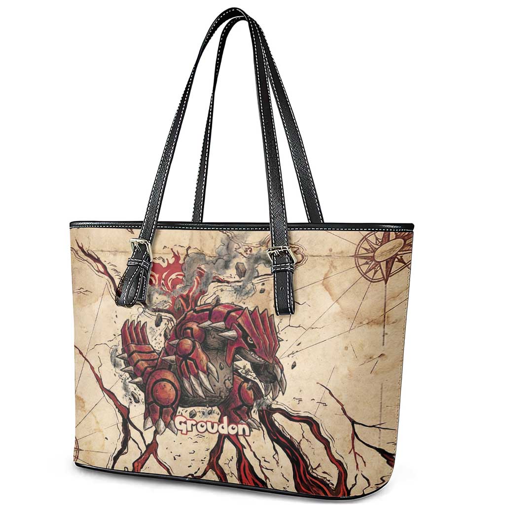 Groudon Omega Ruby Leather Tote Bag Ancient Volcano Map Art