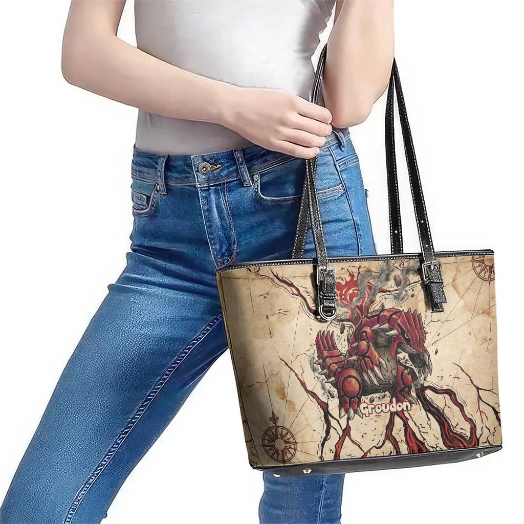 Groudon Omega Ruby Leather Tote Bag Ancient Volcano Map Art