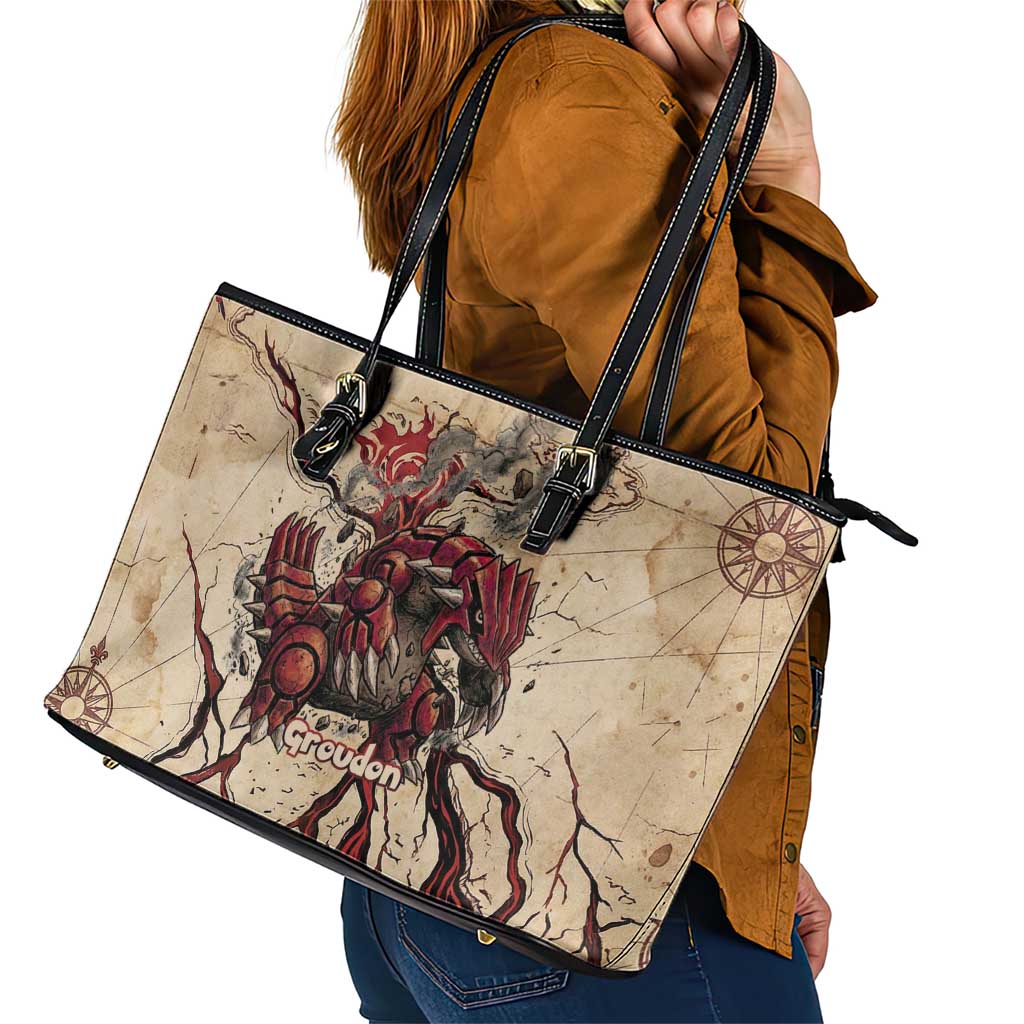 Groudon Omega Ruby Leather Tote Bag Ancient Volcano Map Art