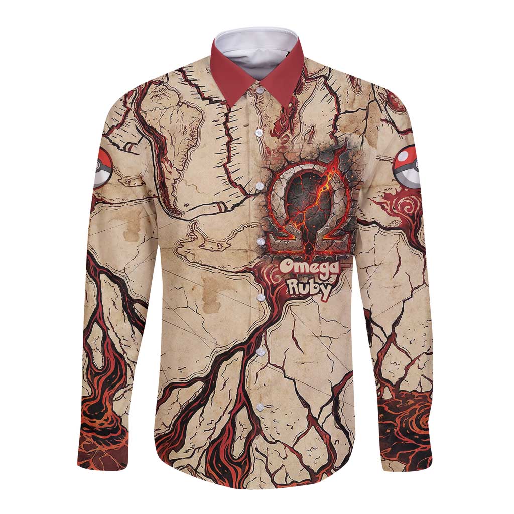 Groudon Omega Ruby Long Sleeve Button Shirt Ancient Volcano Map Art