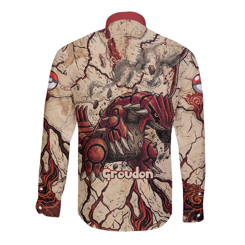 Groudon Omega Ruby Long Sleeve Button Shirt Ancient Volcano Map Art