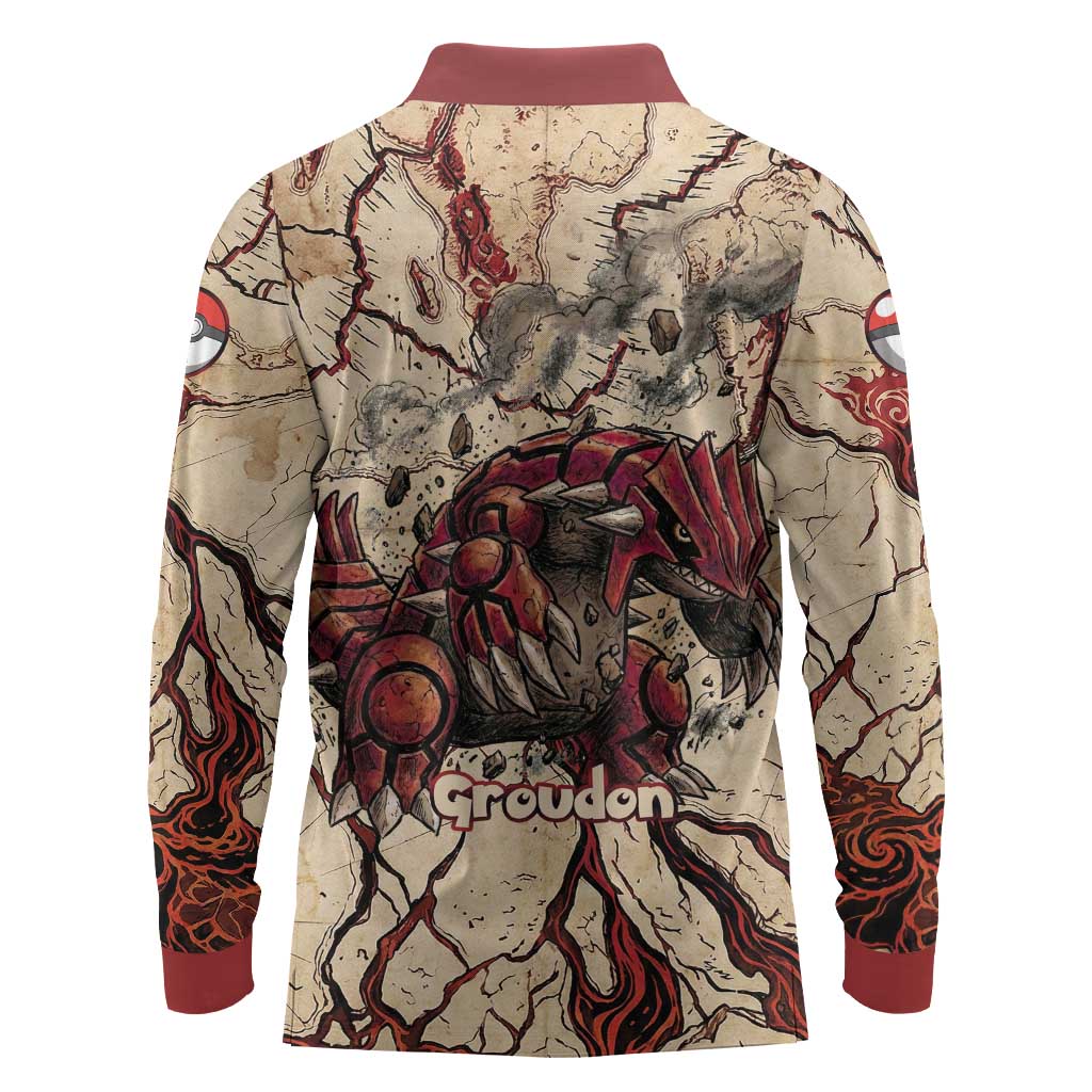 Groudon Omega Ruby Long Sleeve Polo Shirt Ancient Volcano Map Art