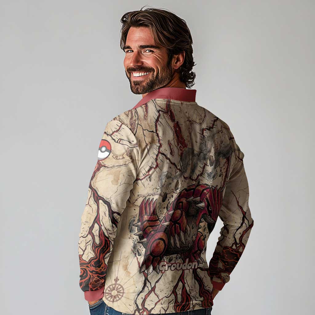 Groudon Omega Ruby Long Sleeve Polo Shirt Ancient Volcano Map Art