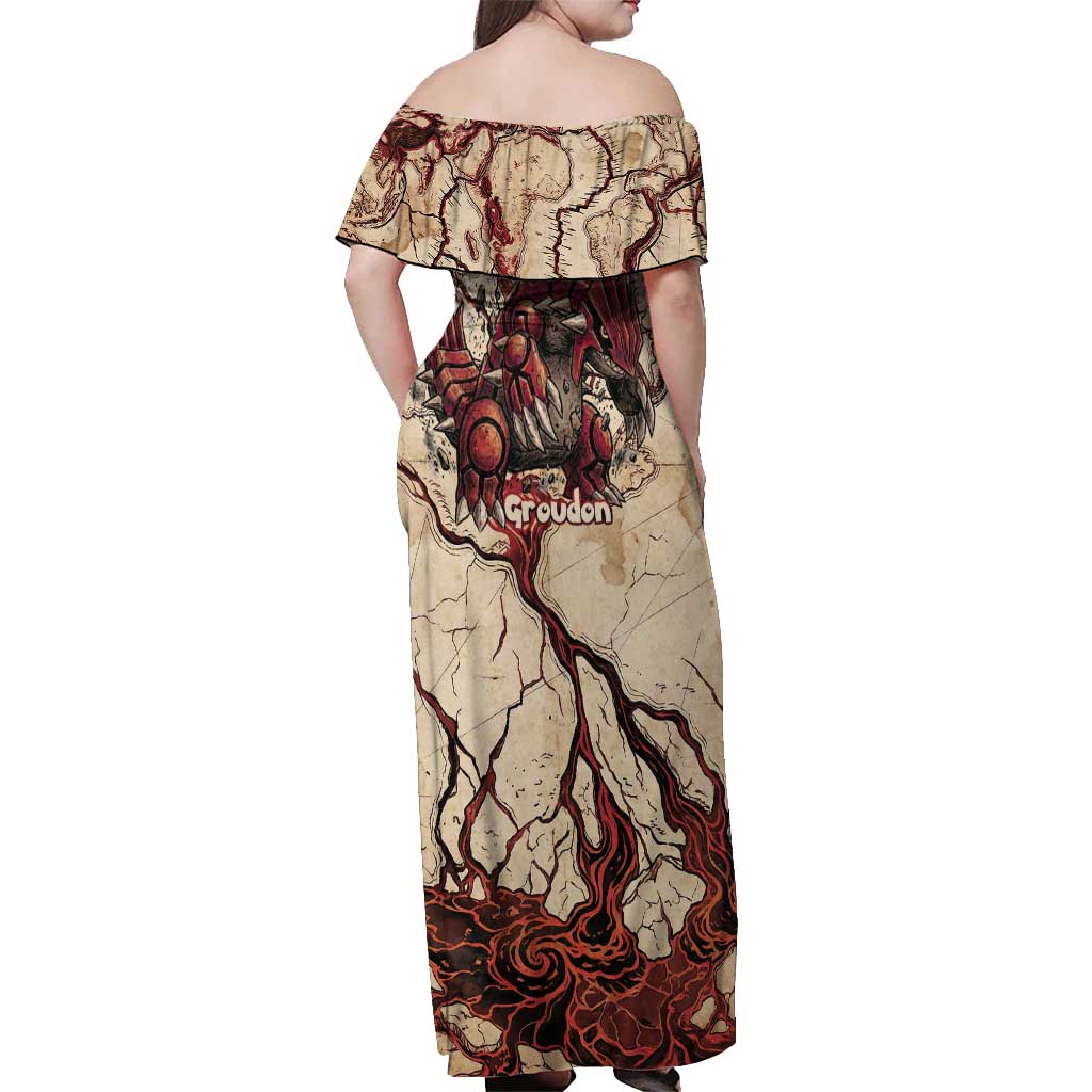 Groudon Omega Ruby Off Shoulder Maxi Dress Ancient Volcano Map Art