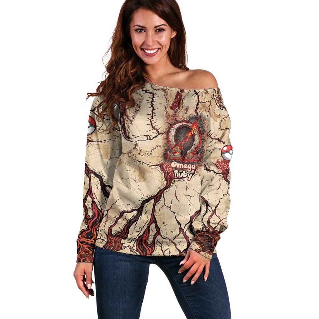 Groudon Omega Ruby Off Shoulder Sweater Ancient Volcano Map Art