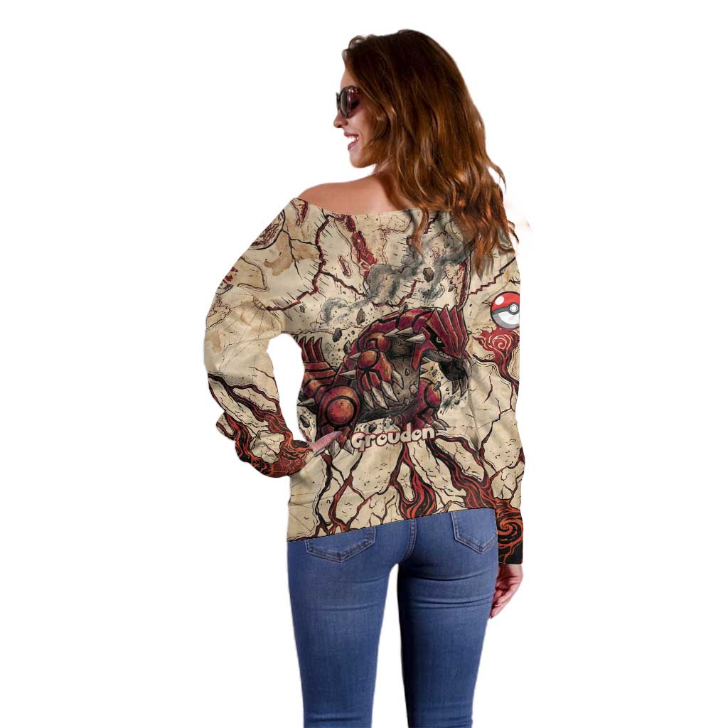 Groudon Omega Ruby Off Shoulder Sweater Ancient Volcano Map Art