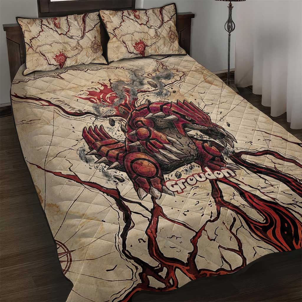 Groudon Omega Ruby Quilt Bed Set Ancient Volcano Map Art
