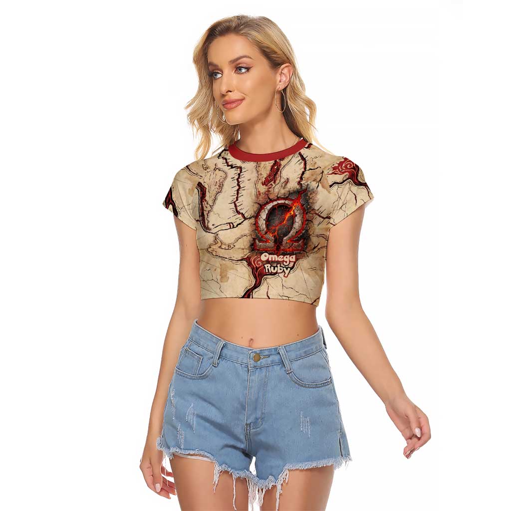 Groudon Omega Ruby Raglan Cropped T Shirt Ancient Volcano Map Art