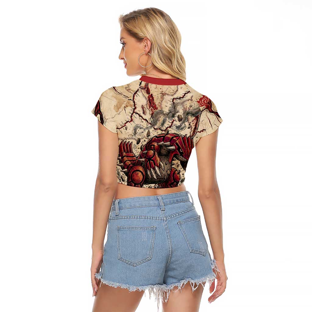 Groudon Omega Ruby Raglan Cropped T Shirt Ancient Volcano Map Art
