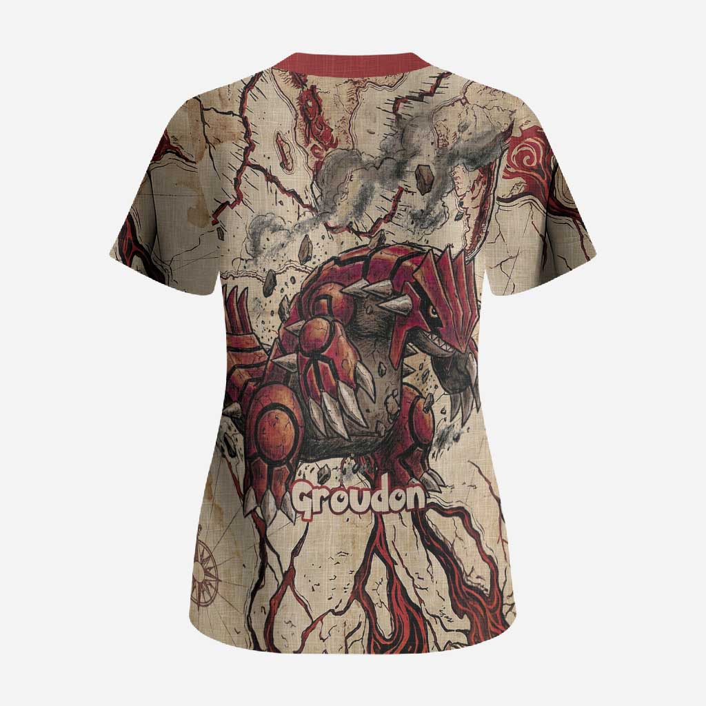 Groudon Omega Ruby Scrub Top Ancient Volcano Map Art