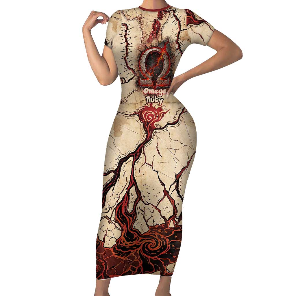 Groudon Omega Ruby Short Sleeve Bodycon Dress Ancient Volcano Map Art