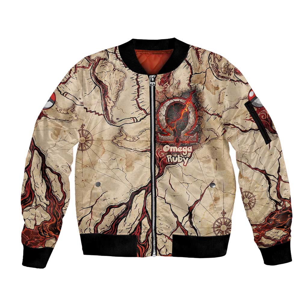 Groudon Omega Ruby Sleeve Zip Bomber Jacket Ancient Volcano Map Art