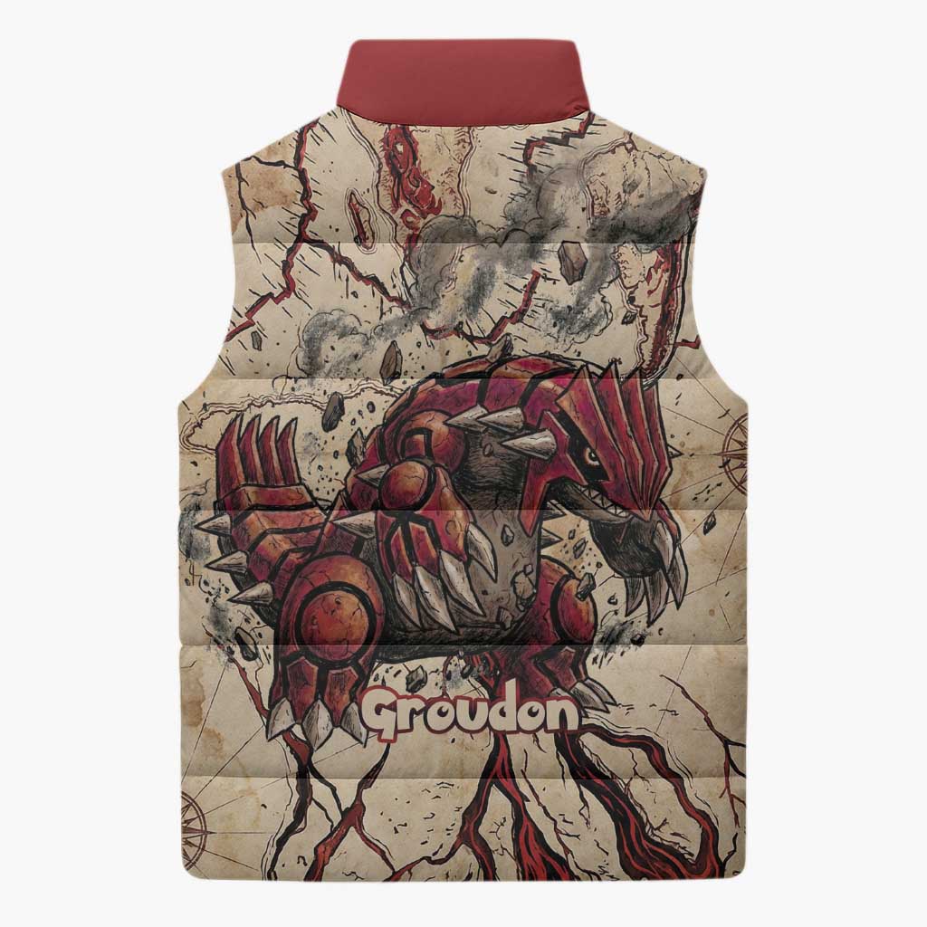 Groudon Omega Ruby Sleeveless Puffer Jacket Ancient Volcano Map Art