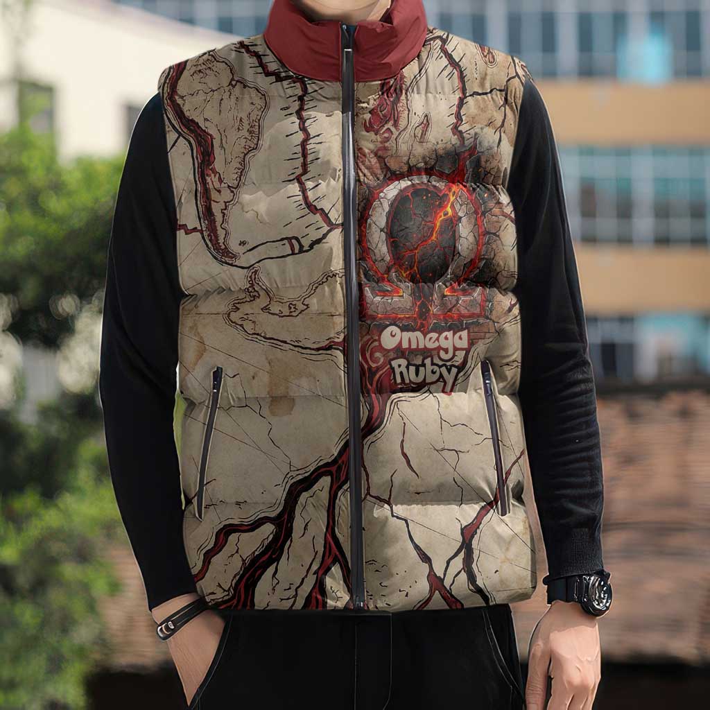 Groudon Omega Ruby Sleeveless Puffer Jacket Ancient Volcano Map Art
