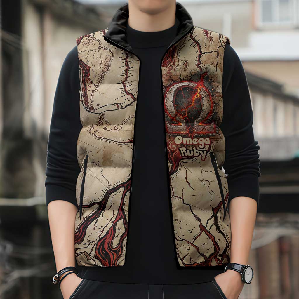 Groudon Omega Ruby Sleeveless Puffer Jacket Ancient Volcano Map Art