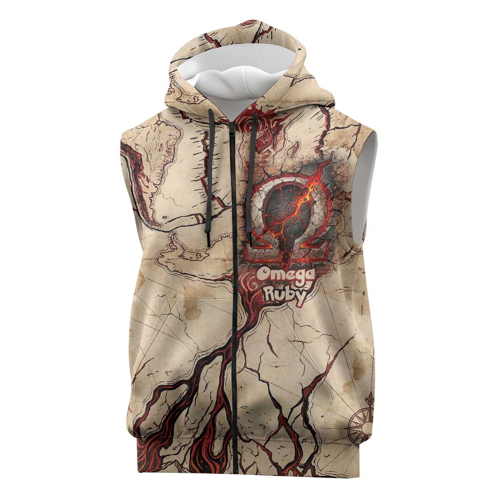 Groudon Omega Ruby Sleeveless Zip Hoodie Ancient Volcano Map Art