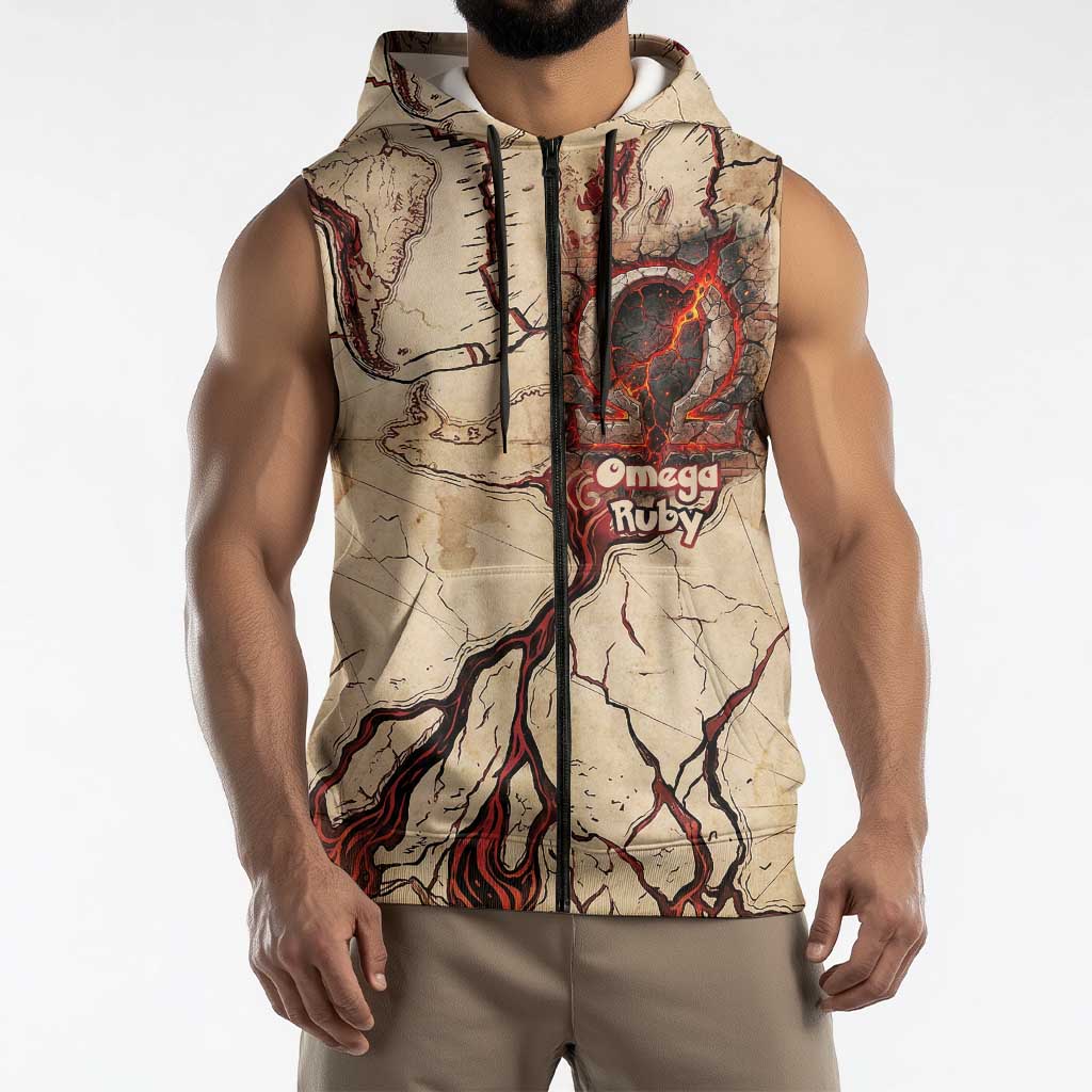 Groudon Omega Ruby Sleeveless Zip Hoodie Ancient Volcano Map Art