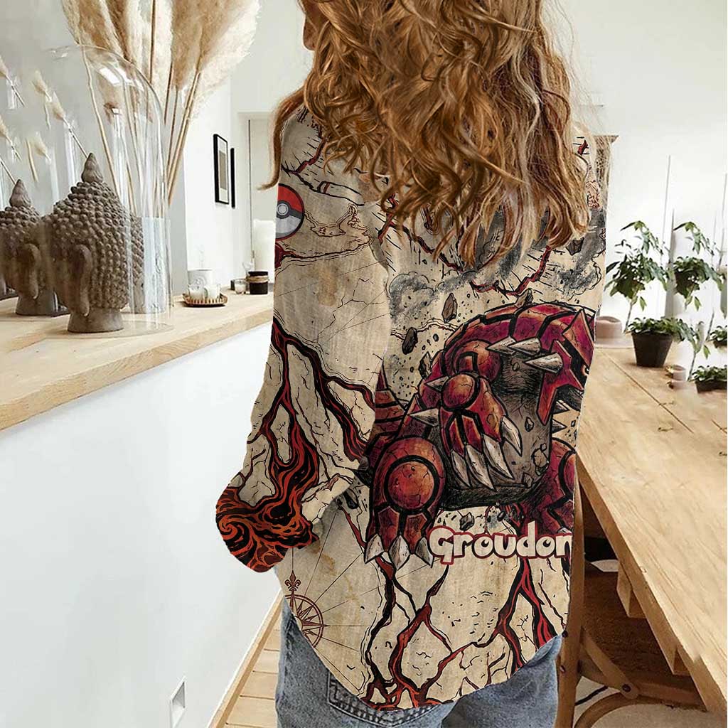Groudon Omega Ruby Women Casual Shirt Ancient Volcano Map Art