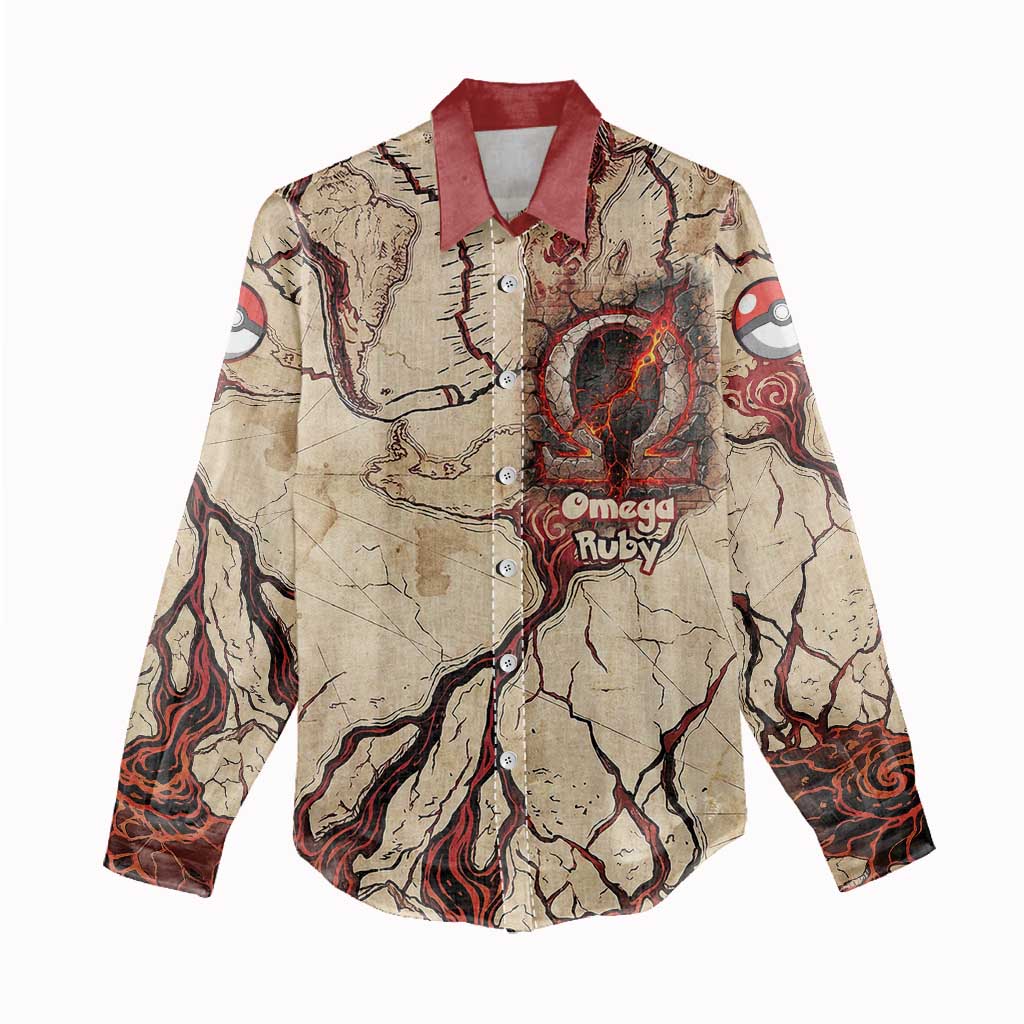 Groudon Omega Ruby Women Casual Shirt Ancient Volcano Map Art