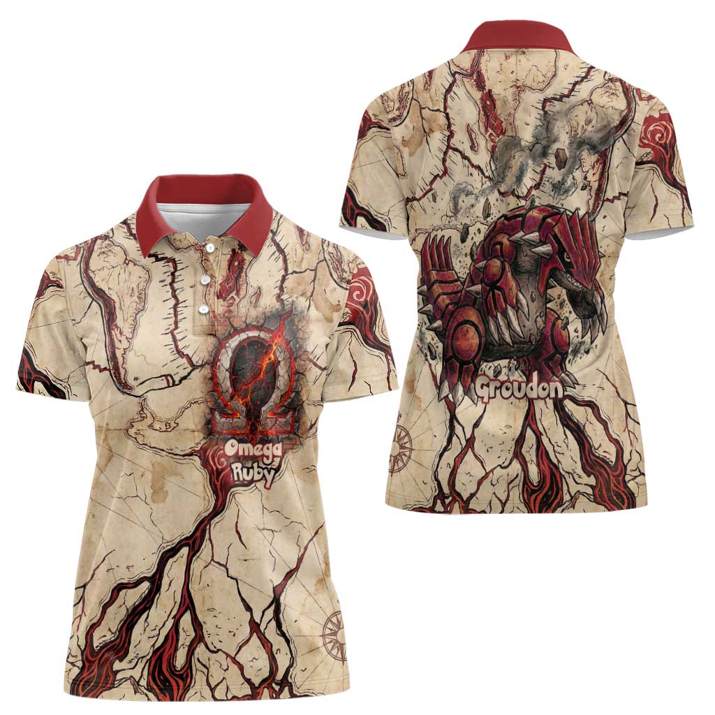 Groudon Omega Ruby Women Polo Shirt Ancient Volcano Map Art