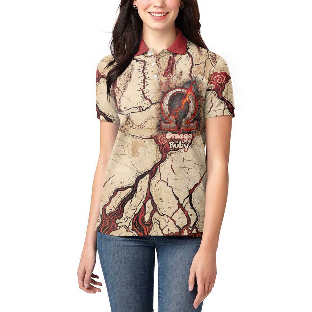 Groudon Omega Ruby Women Polo Shirt Ancient Volcano Map Art