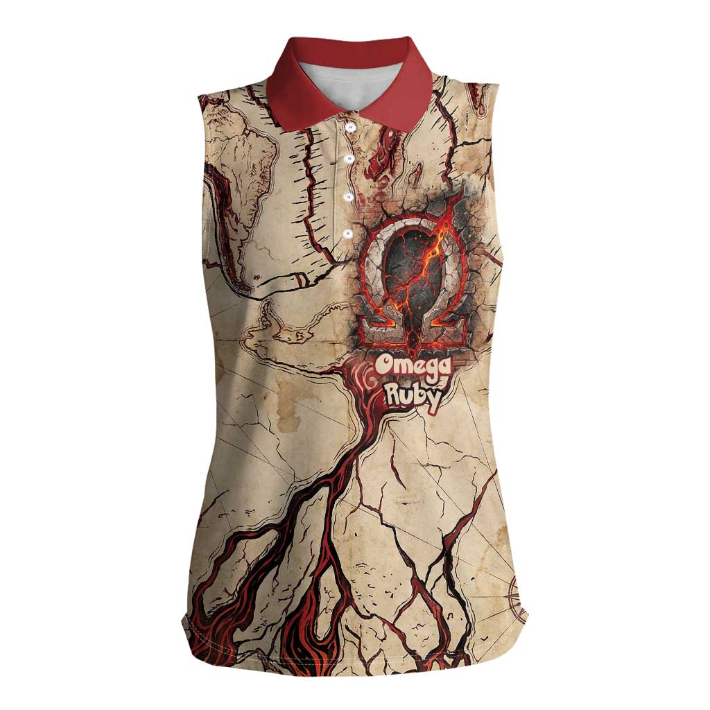 Groudon Omega Ruby Women Sleeveless Polo Shirt Ancient Volcano Map Art