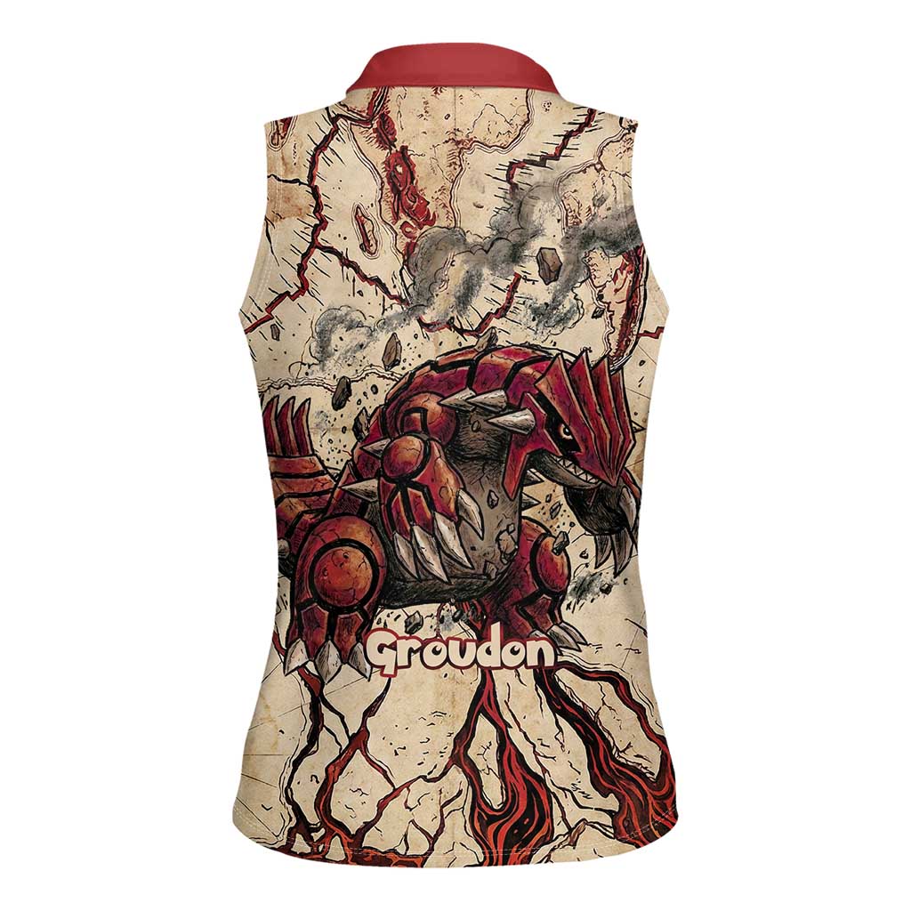 Groudon Omega Ruby Women Sleeveless Polo Shirt Ancient Volcano Map Art