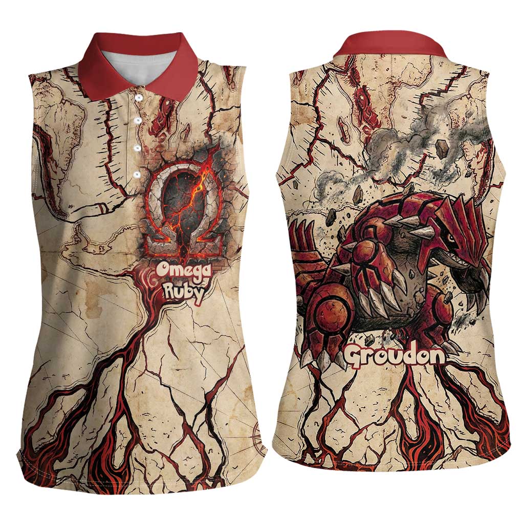 Groudon Omega Ruby Women Sleeveless Polo Shirt Ancient Volcano Map Art