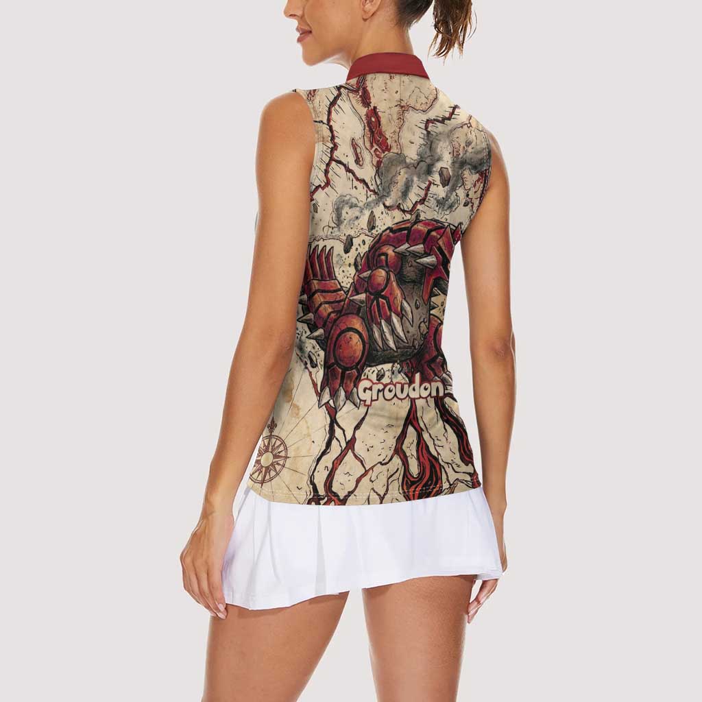 Groudon Omega Ruby Women Sleeveless Polo Shirt Ancient Volcano Map Art