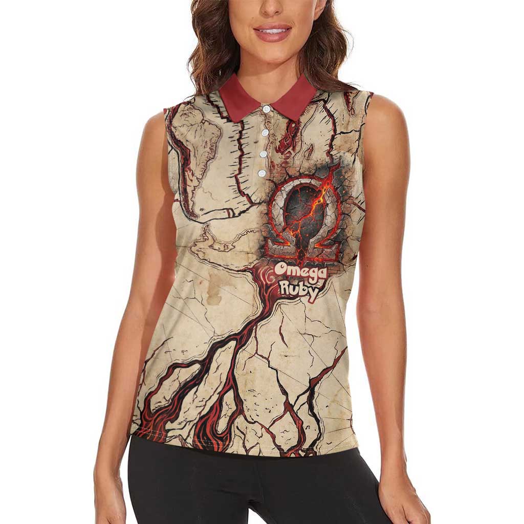 Groudon Omega Ruby Women Sleeveless Polo Shirt Ancient Volcano Map Art