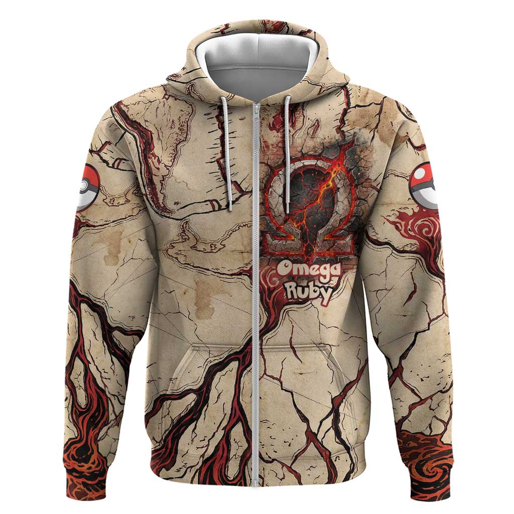 Groudon Omega Ruby Zip Hoodie Ancient Volcano Map Art