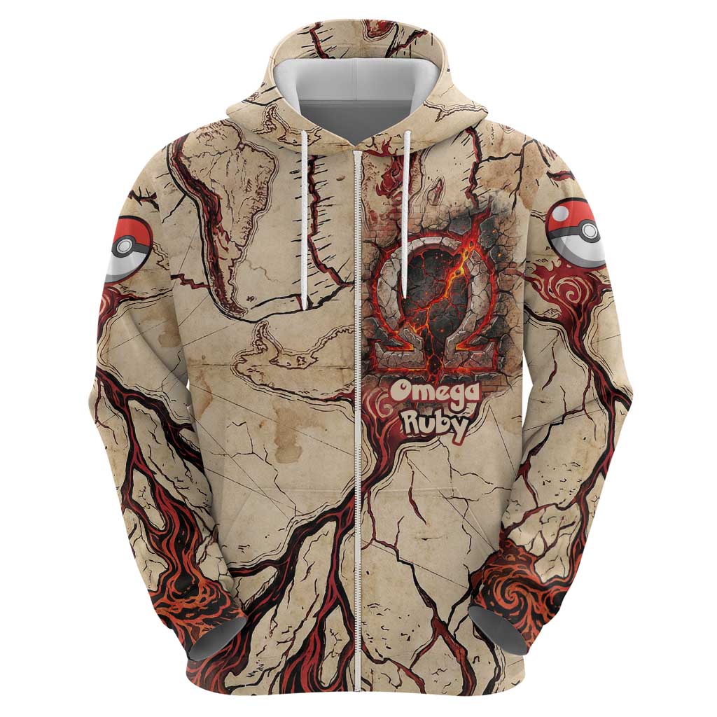 Groudon Omega Ruby Zip Hoodie Ancient Volcano Map Art