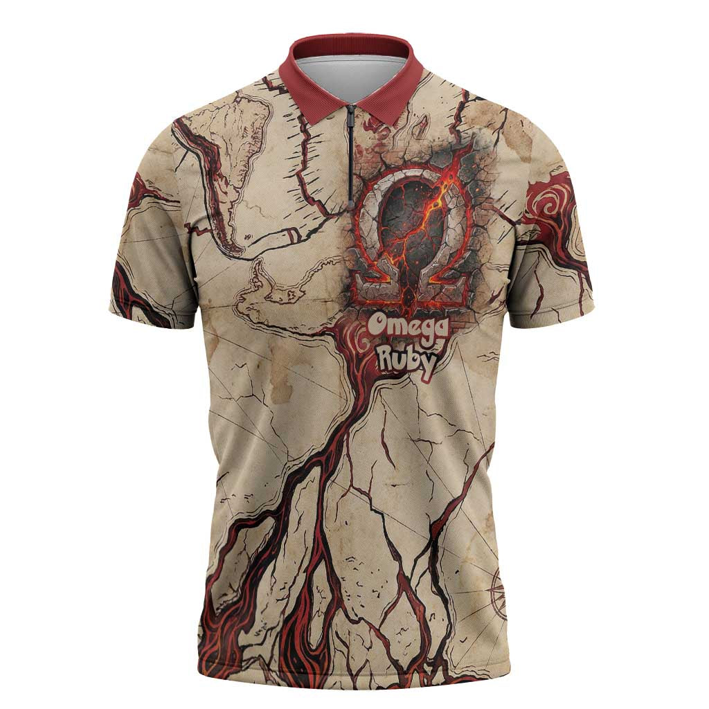 Groudon Omega Ruby Zipper Polo Shirt Ancient Volcano Map Art