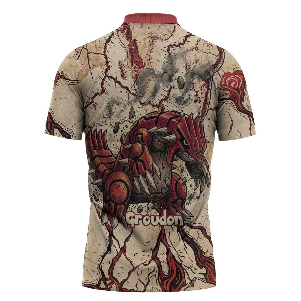 Groudon Omega Ruby Zipper Polo Shirt Ancient Volcano Map Art