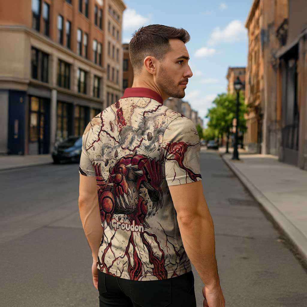 Groudon Omega Ruby Zipper Polo Shirt Ancient Volcano Map Art
