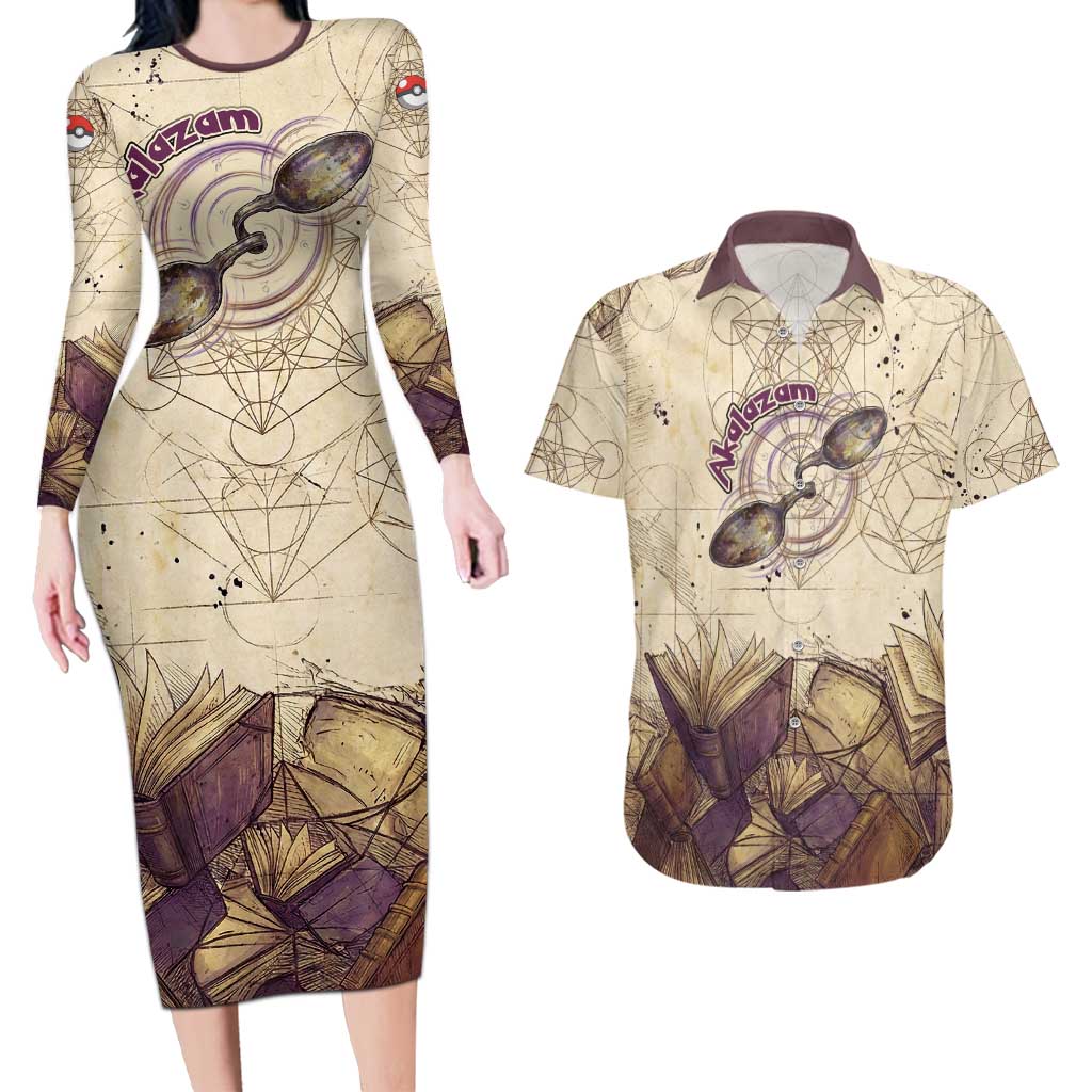 Alakazam Couples Matching Long Sleeve Bodycon Dress and Hawaiian Shirt Mystic Geometric Alchemy Art
