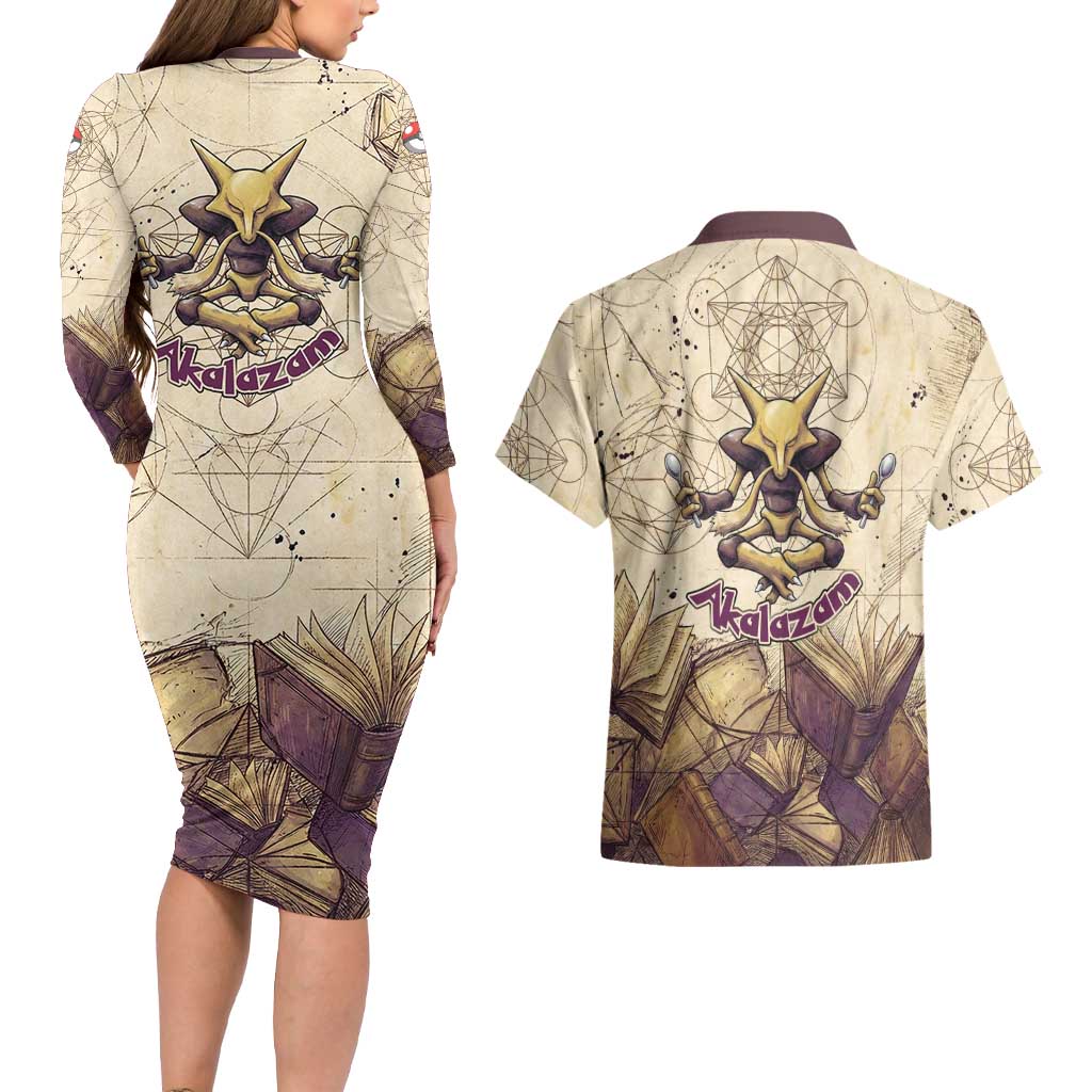 Alakazam Couples Matching Long Sleeve Bodycon Dress and Hawaiian Shirt Mystic Geometric Alchemy Art