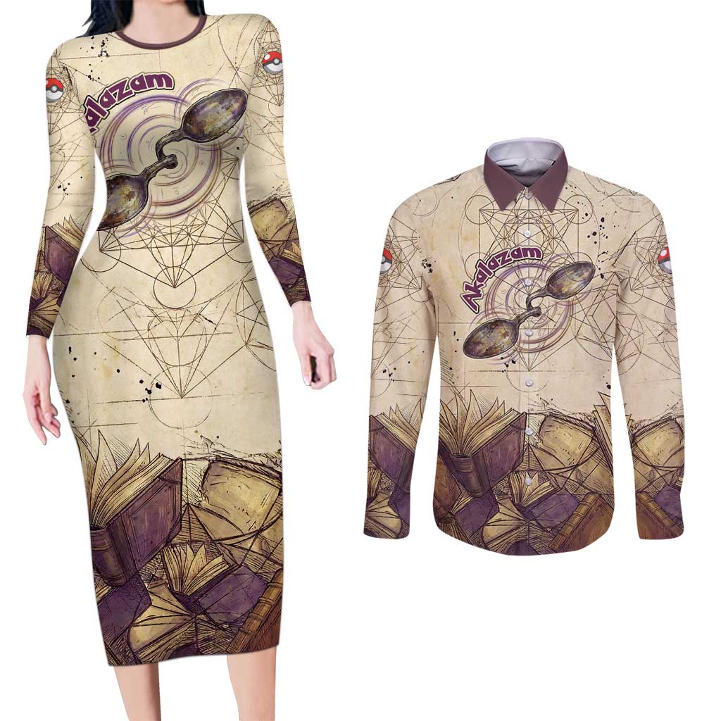 Alakazam Couples Matching Long Sleeve Bodycon Dress and Long Sleeve Button Shirt Mystic Geometric Alchemy Art