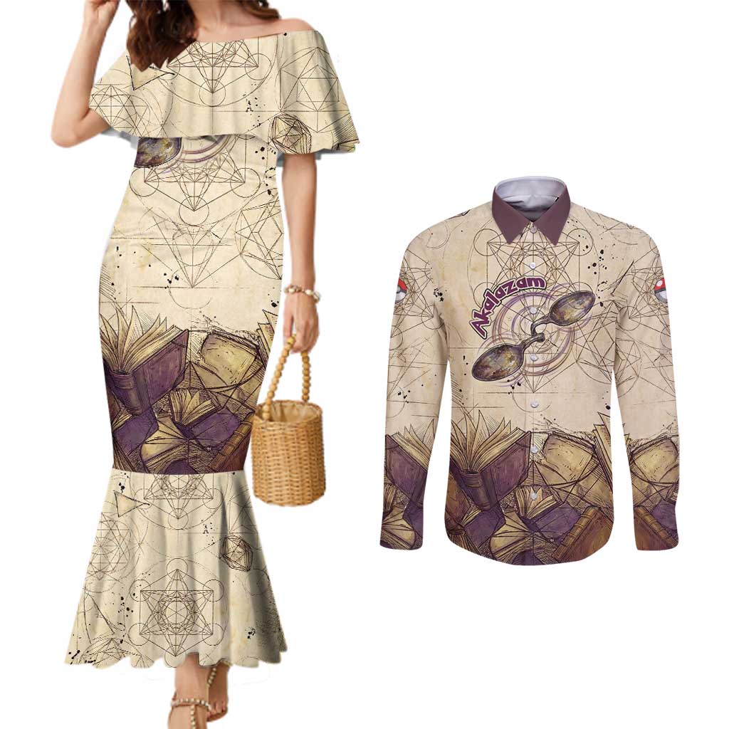 Alakazam Couples Matching Mermaid Dress and Long Sleeve Button Shirt Mystic Geometric Alchemy Art