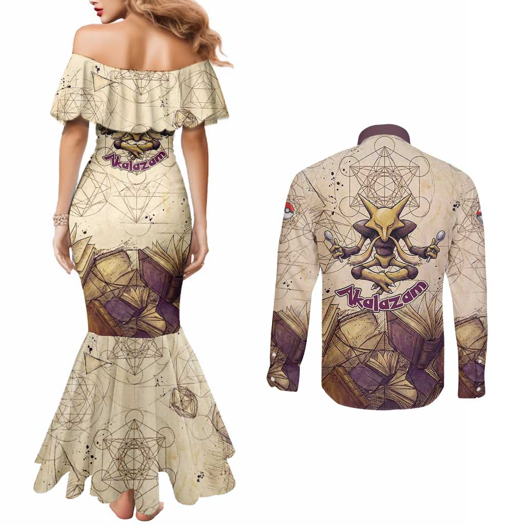 Alakazam Couples Matching Mermaid Dress and Long Sleeve Button Shirt Mystic Geometric Alchemy Art