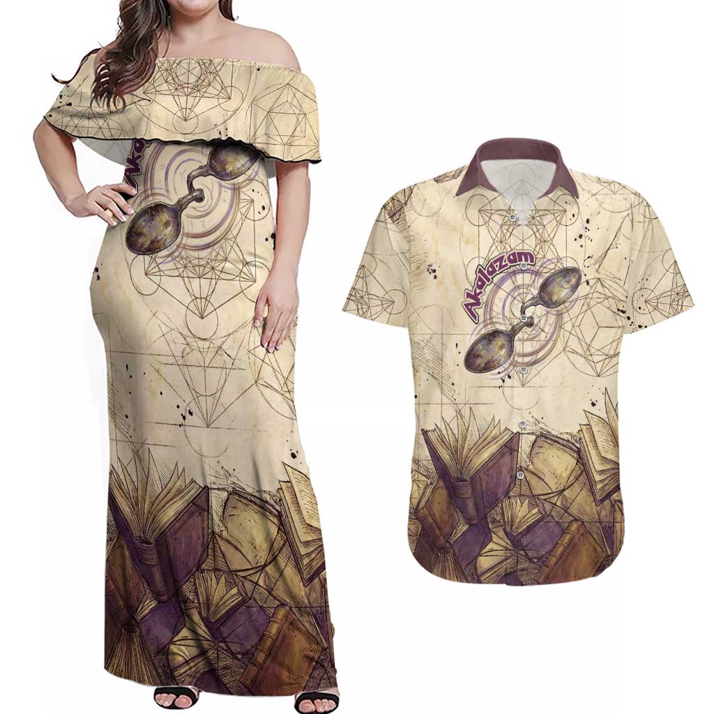 Alakazam Couples Matching Off Shoulder Maxi Dress and Hawaiian Shirt Mystic Geometric Alchemy Art