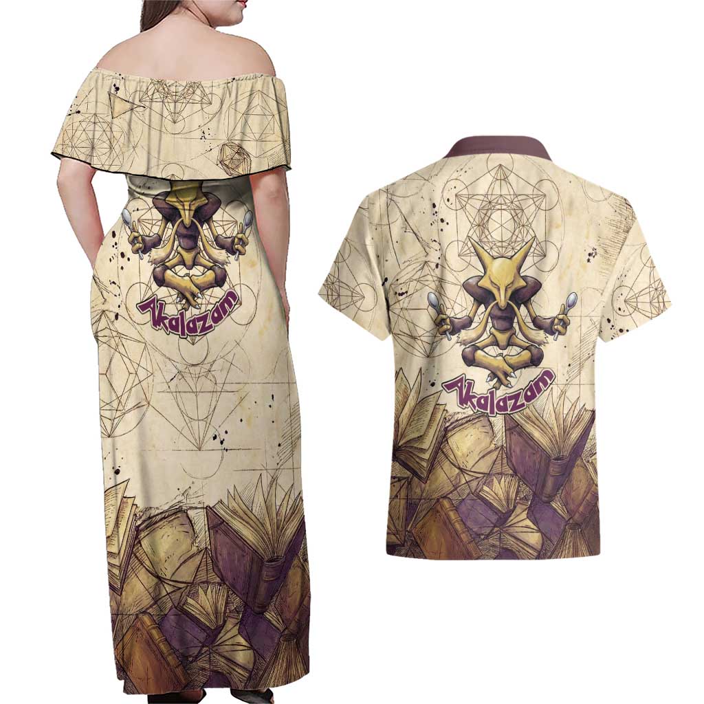 Alakazam Couples Matching Off Shoulder Maxi Dress and Hawaiian Shirt Mystic Geometric Alchemy Art