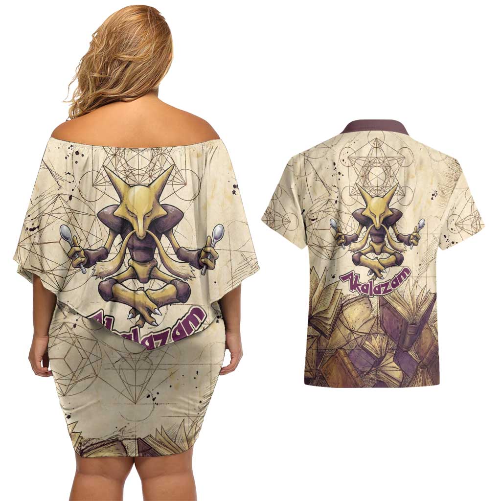 Alakazam Couples Matching Off Shoulder Short Dress and Hawaiian Shirt Mystic Geometric Alchemy Art