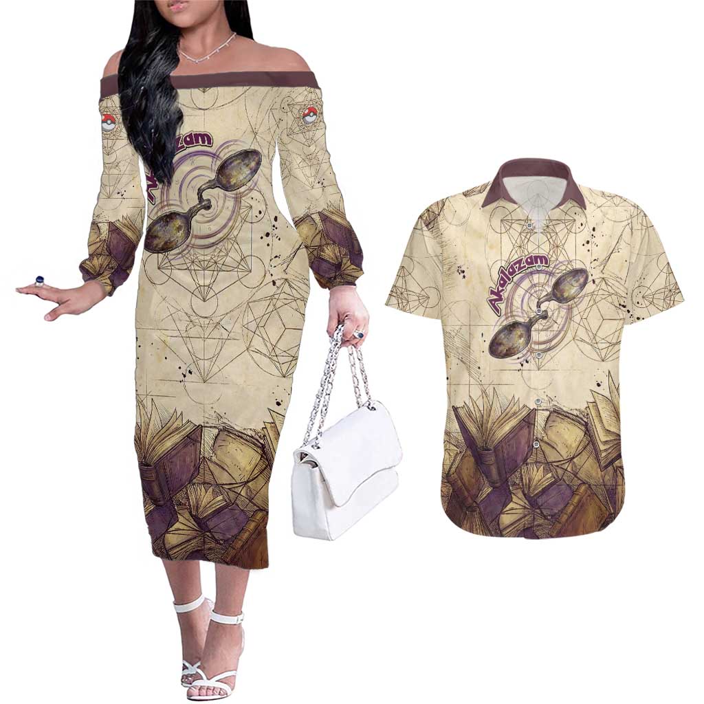 Alakazam Couples Matching Off The Shoulder Long Sleeve Dress and Hawaiian Shirt Mystic Geometric Alchemy Art
